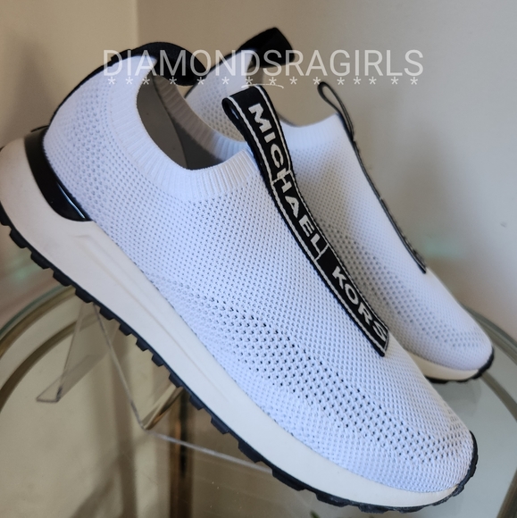MICHAEL KORS Bodie Logo Tape Mesh Slip-On Trainer White Black Size 8.5 - Picture 7 of 17